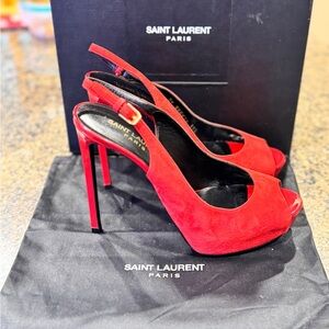 Saint Laurent Bold Red Peep-Toe Heels